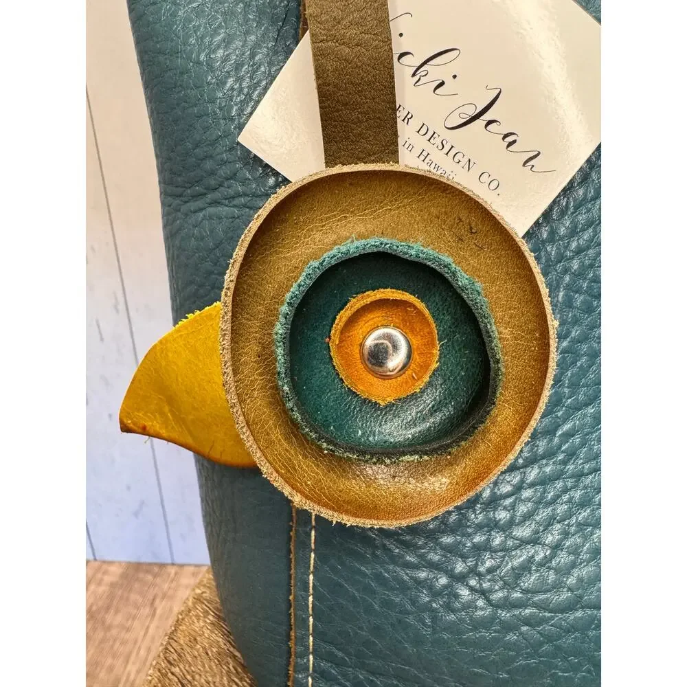 Genuine Leather Round Flower Purse Charm Olive Turquoise Tan Boho Bag Charm